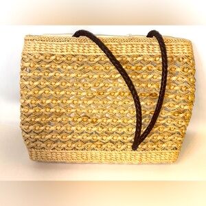 Bohemian Costa Rica Straw Corn Husk Large Tote Bag Vintage